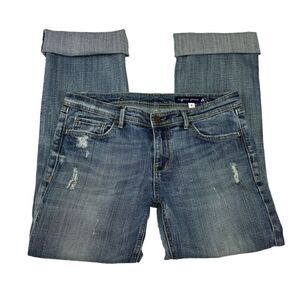 Vigoss Jeans Size 9 Cropped Denim Rolled Cuff Distressed Pockets
